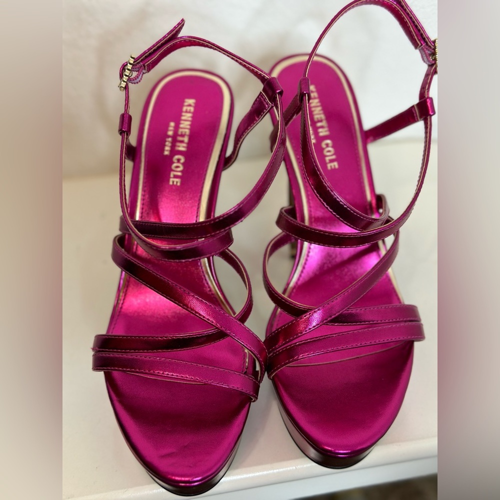 LIKE NEW! KENNETH COLE Allen Strappy Hot Pink Platform High Heel Sandals - Picture 8 of 15